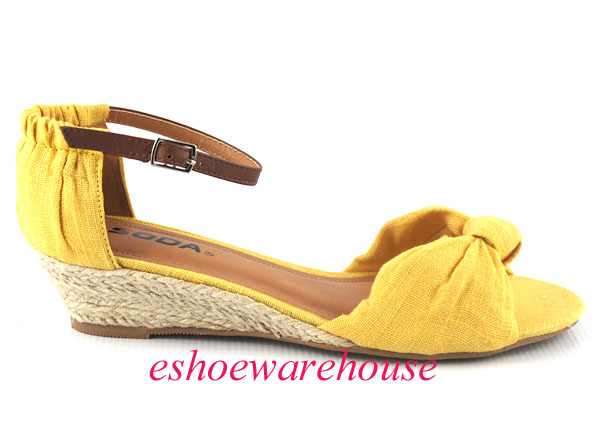 ... -Yellow-Summer-Breeze-Espadrilles-Low-Wedge-Sandals-Shoes-Closed-Back