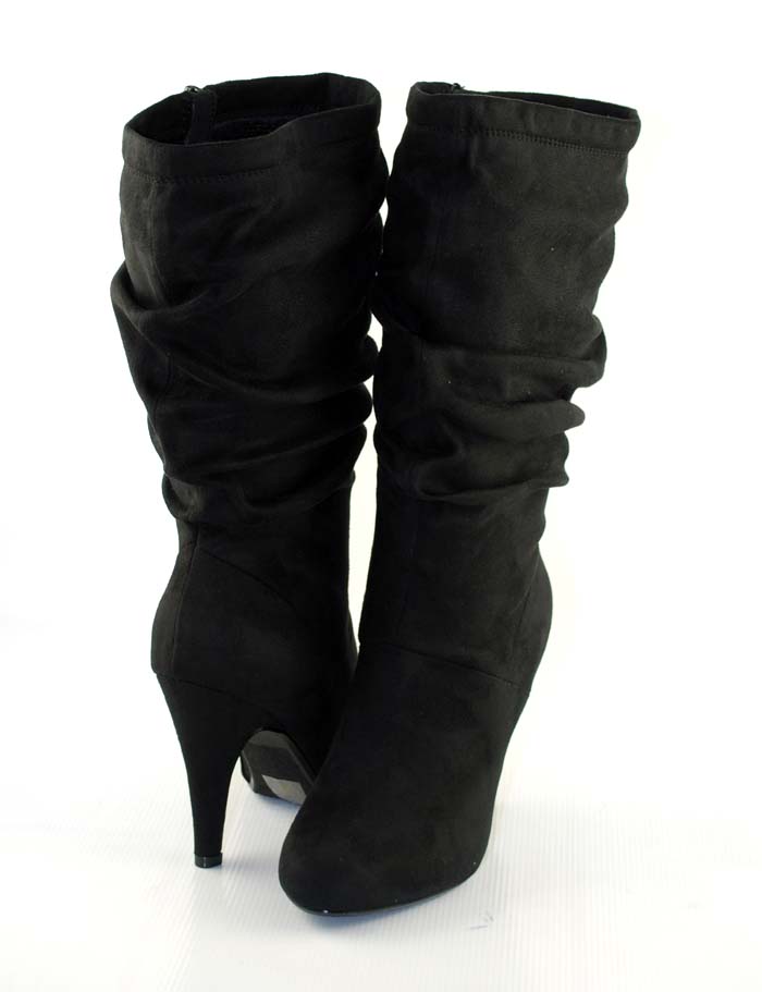 Black Faux Suede Cutie Sexy Slouch Semi Round Toe Mid Calf Stilettos Boots Ebay