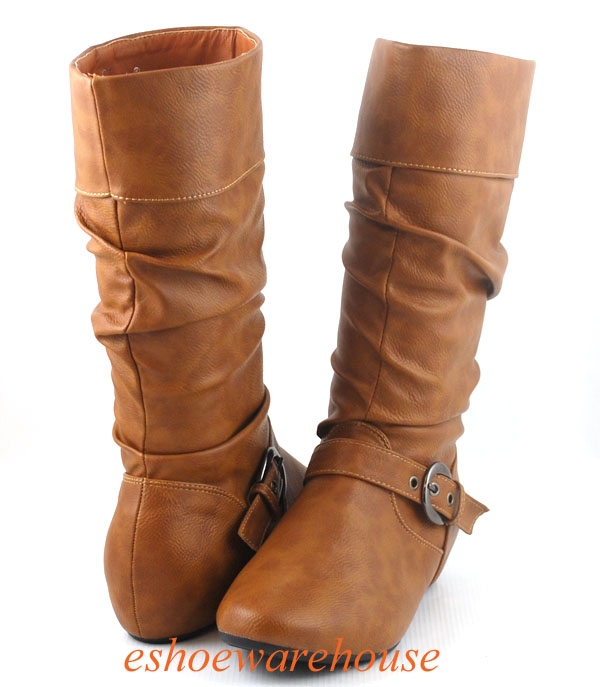 tan flat slouch boots