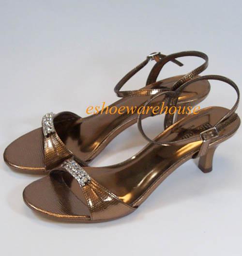 So Elegant Low Heel Rhinestone Sandals Pumps Bronze Met eBay