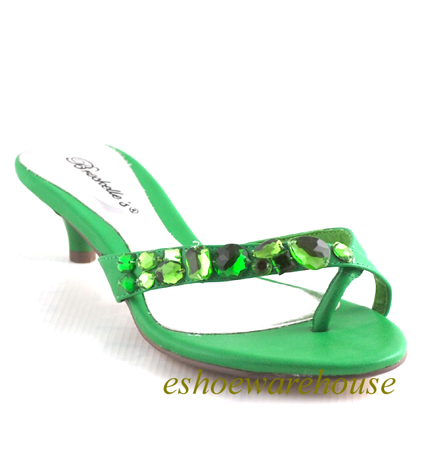 Dazzle Low Kitten Heel Rhinestone Thong Sandals Green Ebay