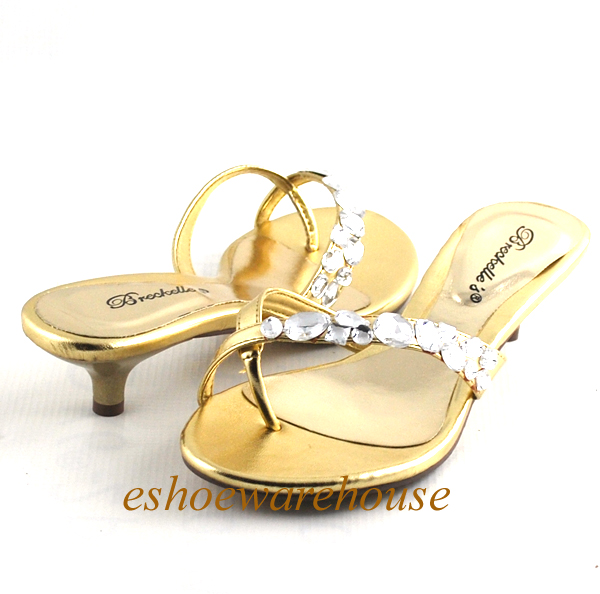 Dazzle Low Kitten Heel Rhinestone Thong Sandals Gold Ebay