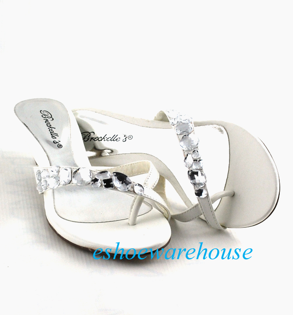 Dazzle Low Kitten Heel Rhinestone Thong Sandals White Ebay