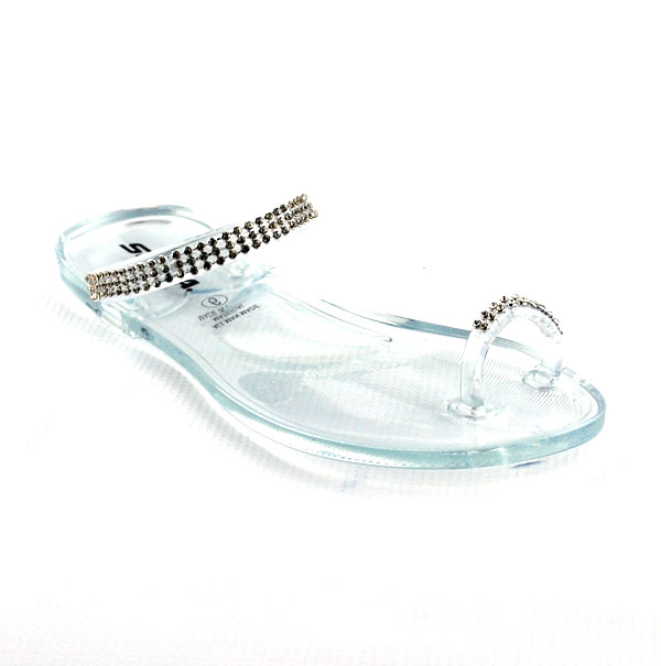 Clear Awesome Cutie Toe Ring Clear Rhinestone Jelly Flat Sandals Shoes ...