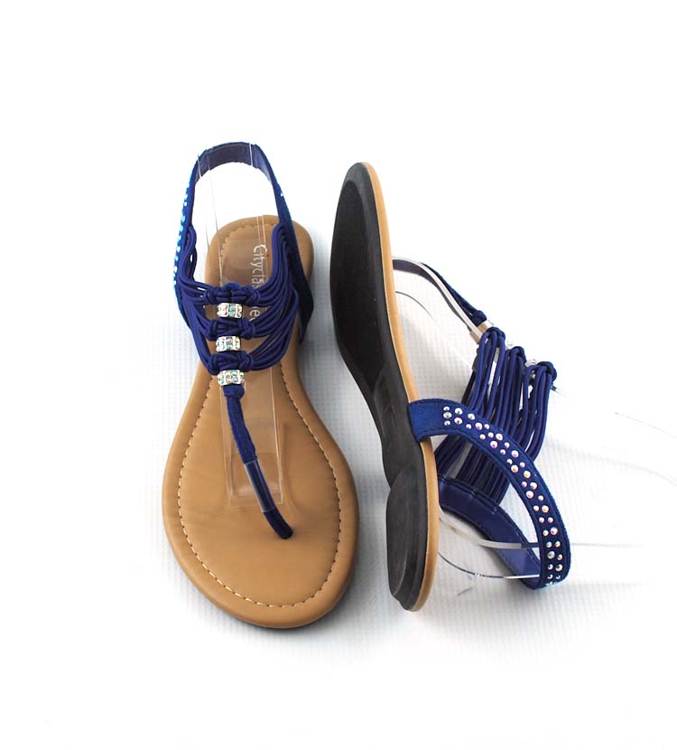 Cobalt Blue Cutie Summer Elastic String Knot Rhinestone Back Strap Flat Sandals Ebay 5430