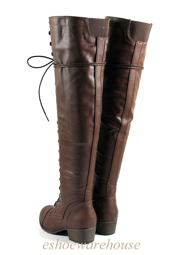 thigh high lace up flat boots