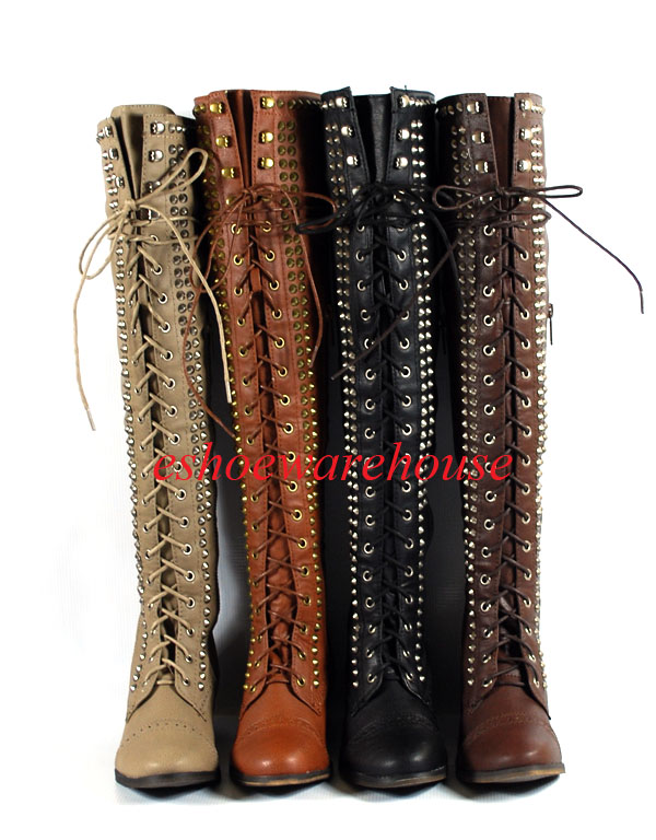 studded over the knee flat boots