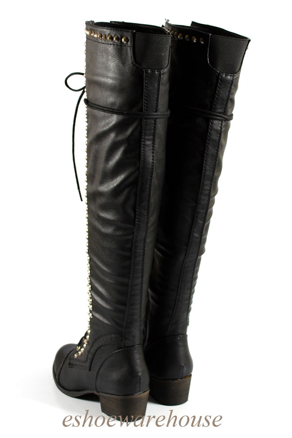 thigh high lace up flat boots