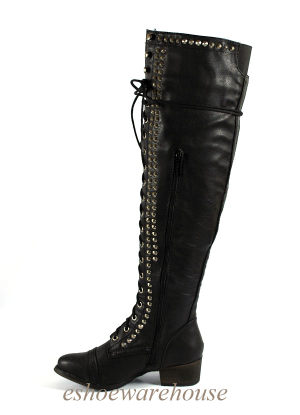 thigh high lace up flat boots